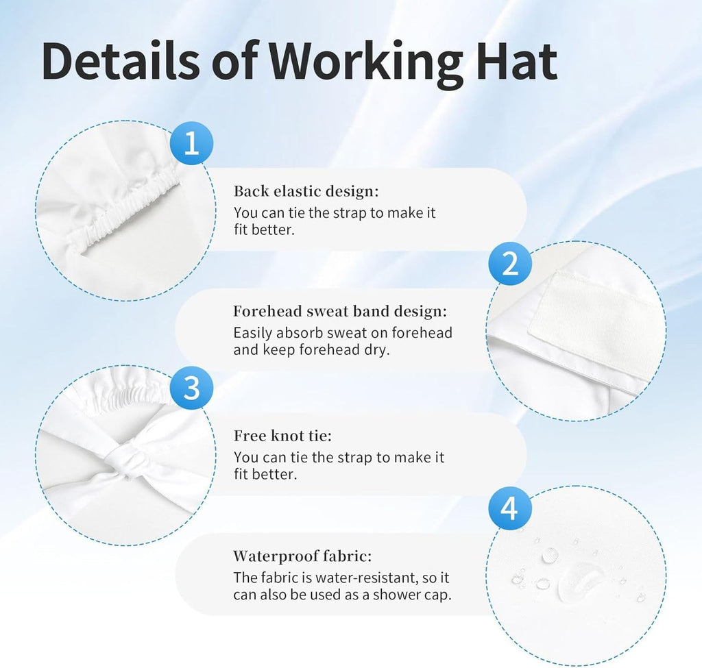 Adjustable Working Cap with Sweatband for Women Men, Moisture Wicking Nurse Surgical Caps for Chef Spa Fits Most Long
