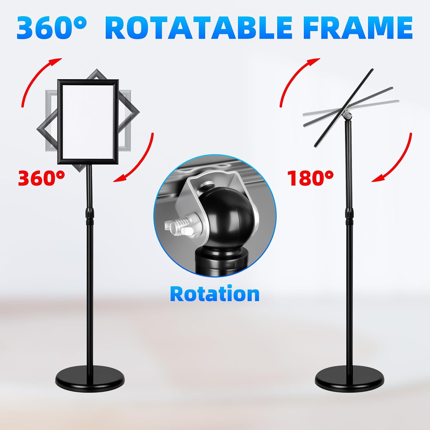 Adjustable Sign Holder Floor Stand, 8.5x11 Inch Poster Display With Heavy Duty Pedestal Aluminum Snap Open Frame for