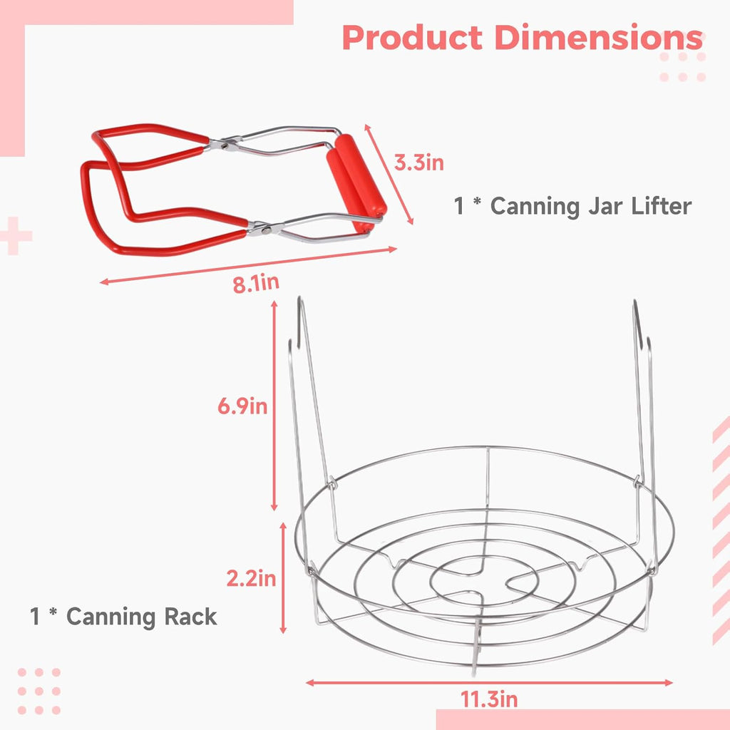 Canning Rack Jar Lifter - 11.3 Inches Canning Rack with Tong, Stainless Steel Canning Steamer Set, Canning Rack for