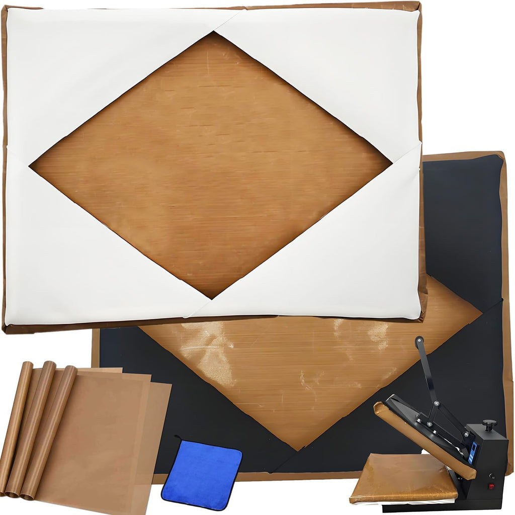 Heat Press Covers16x20, 2 Pcs Set for Top and Bottom Platens Reusable Teflon Sheets Material with 3 Pack PTFE Teflon
