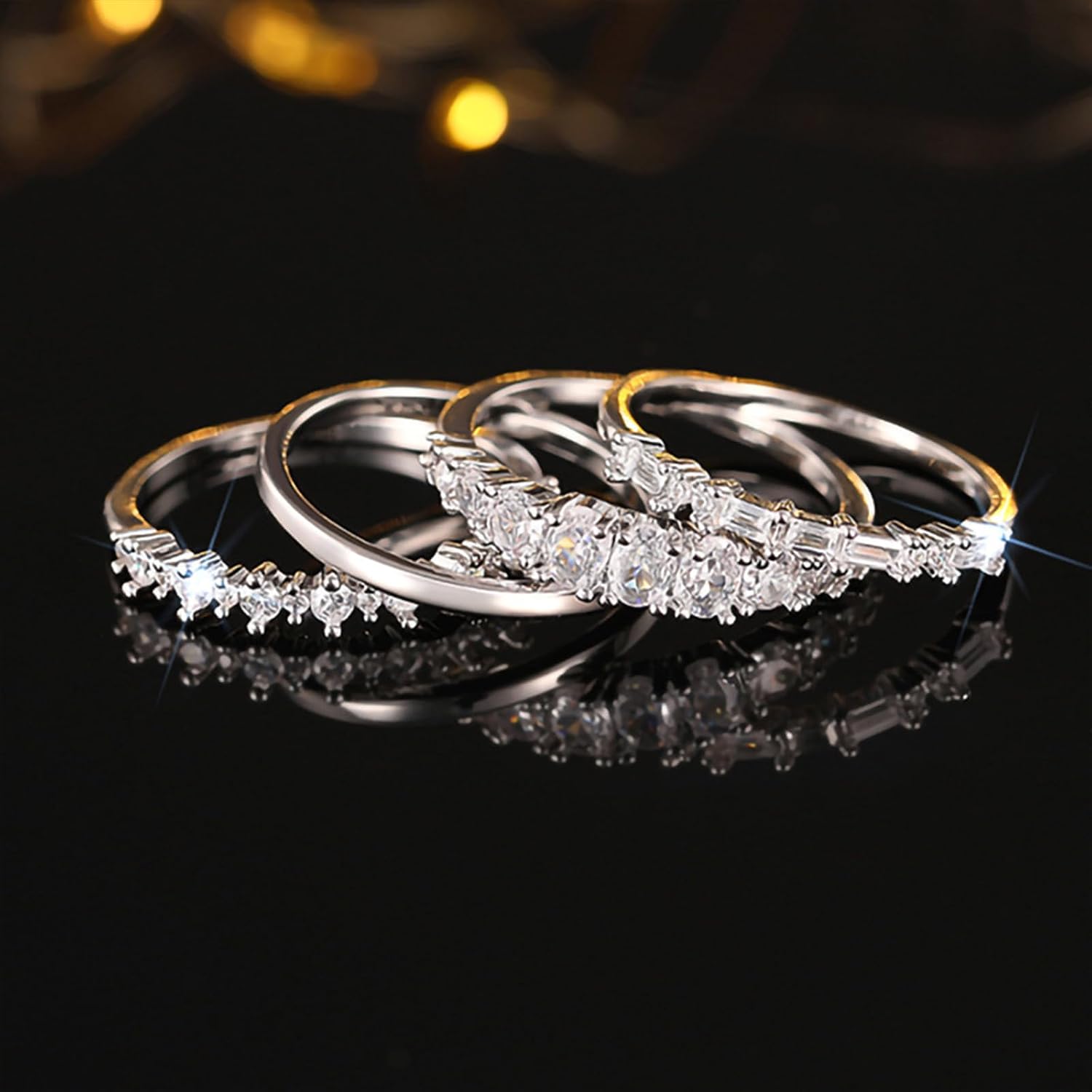 Dainty Silver Rings Set Size 6-10 Silver Wedding Band Women Fashion Stackable Rings Wedding Jewelry