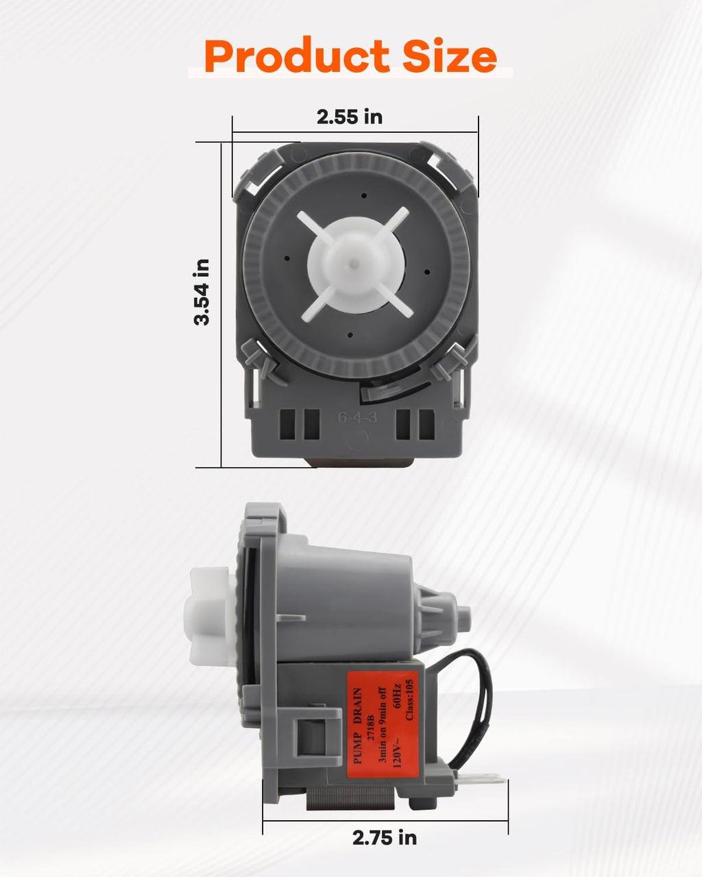 2718B Dishwasher Drain Pump 120V 60Hz Fit for GE Midea TEKA Magic Chef Dishwasher Magic Chef, Replaces WG04F10194 11001011000221