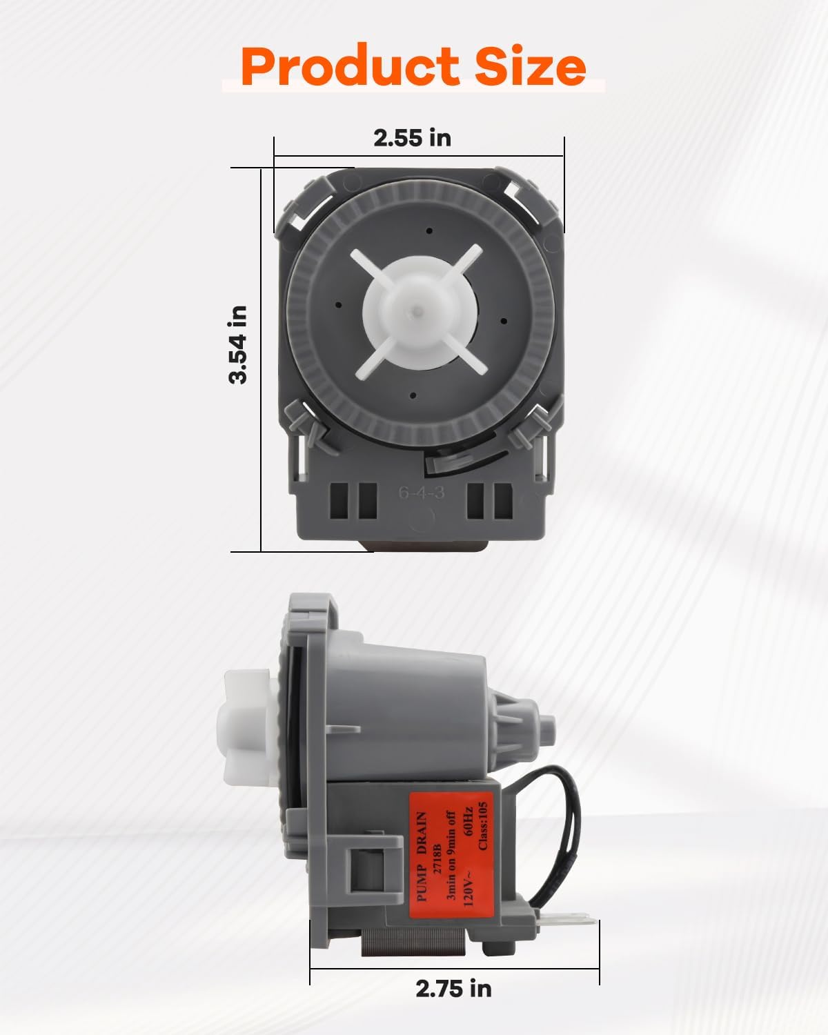 2718B Dishwasher Drain Pump 120V 60Hz Fit for GE Midea TEKA Magic Chef Dishwasher Magic Chef, Replaces WG04F10194 11001011000221
