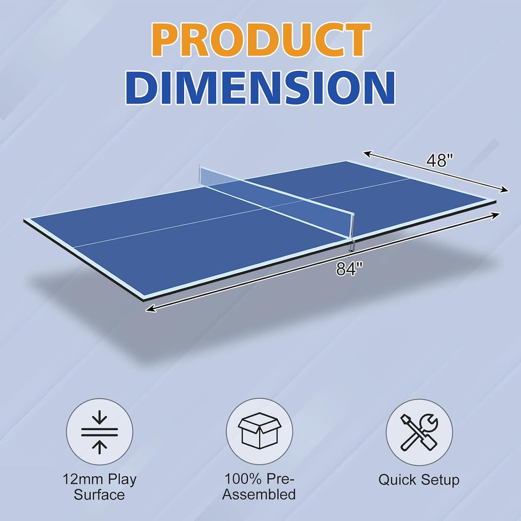 7/8/9Ft Mid-Size Ping Pong Conversion Top, Foldable & Portable Table Tennis Table Top with Net, No Assembly Needed