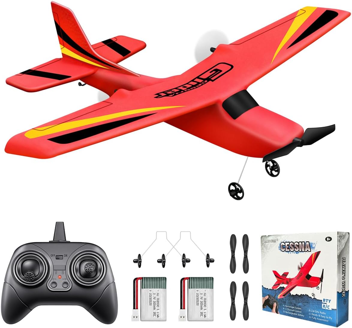2 CH RC Airplane, RC Plane Ready to Fly, 2.4GHz Remote Control Airplane, Easy to Fly RC Glider for Kids & Beginners