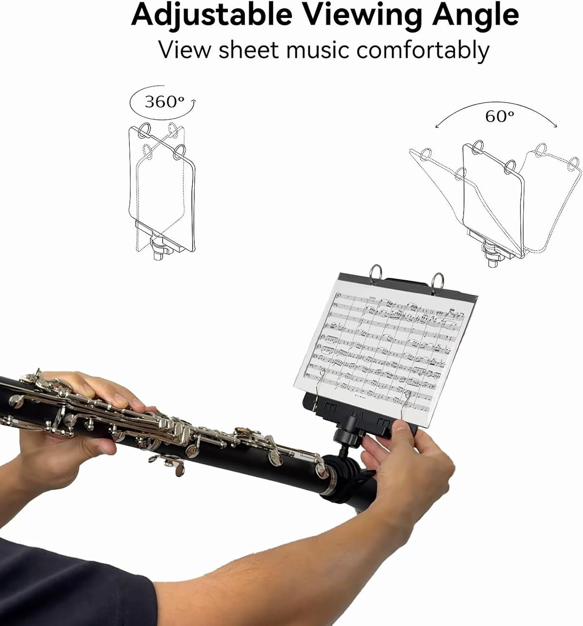 Adjustable Clarinet Lyre TC10C with Flip Folder for Marching Band | Clarinet-mounted design, adjustable viewing angle