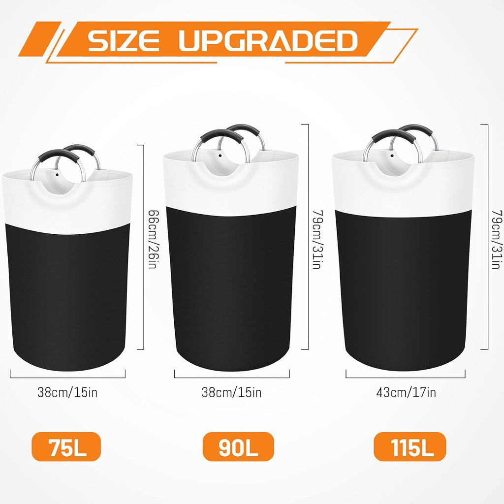 90L Laundry Basket, Freestanding Collapsible Hamper, Black | Collapsible Dirty Clothes Hamper, Foldable Laundry Bag