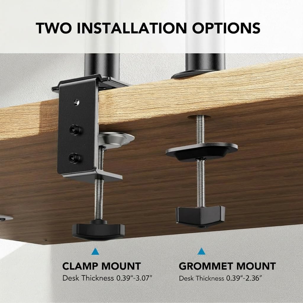Adjustable Monitor Arm with Laptop Tray, Single Desk Mount for 13-32" VESA Monitors up to 22 lbs, 14" x 12" Laptop Tray