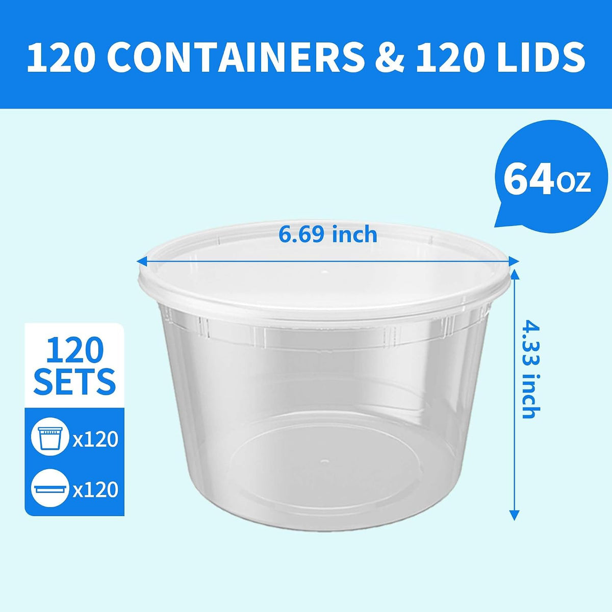 Plastic Deli Containers with Lids, 120 Sets 64 oz Leakproof Soup Cups