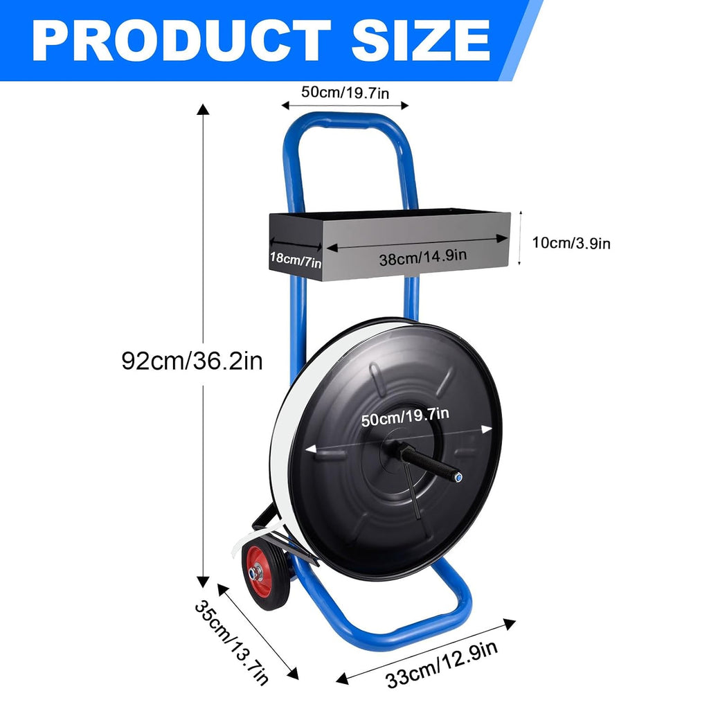 Banding Strapping Cart | Strapping Cart with Wheels for PET/PP/Fiber Strapping Coils with 8" or 16" Core Size,Cart