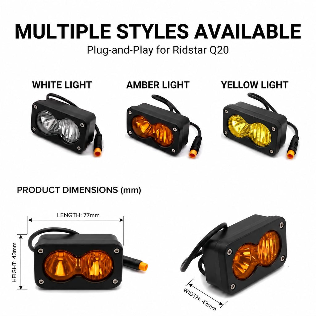 Ebike Headlight for Ridstar Q20 Q20 Lite Q20 Pro + Bracket Amber