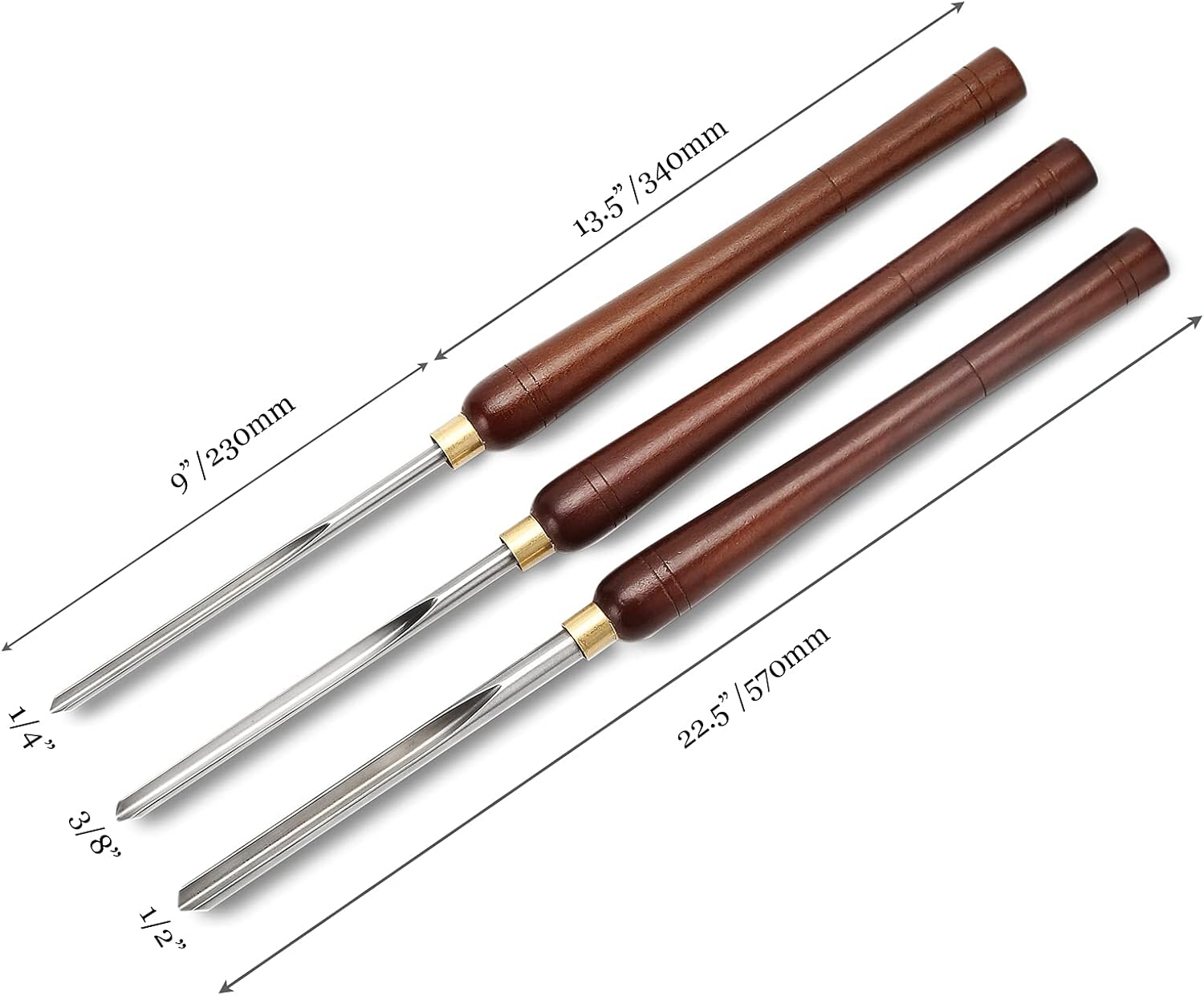 Woodturning Bowl Gouge Set, 3 Pieces 22.5” Wood Lathe Bowl Turning Tools, 1/4 Flute, 3/8 Flute, and 1/2 Flute, with
