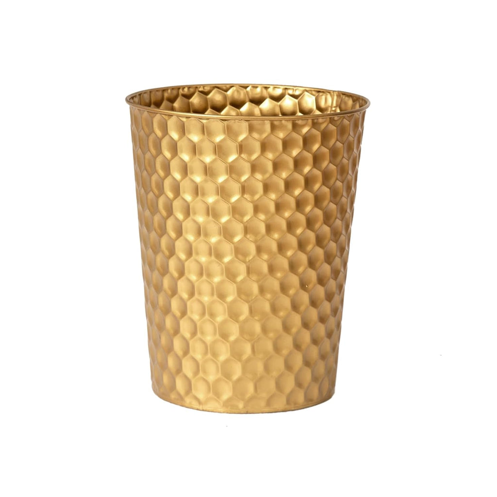 Small Metal Trash Can Wastebasket, Decorative Honeycomb Garbage Can Waste Basket, Modern Farmhouse Round Trash Bin