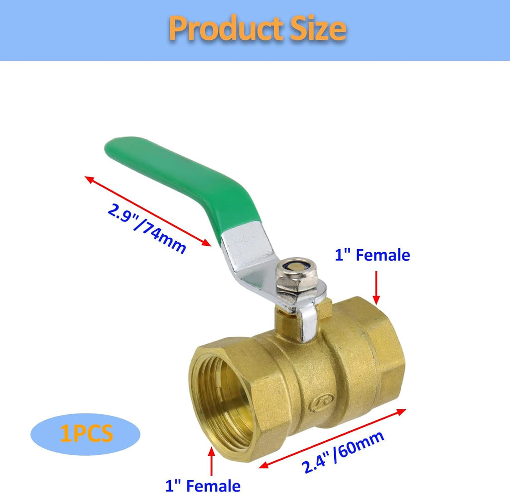 Brass Ball Valve Shut Off Switch 1" Female to 1" Female Thick Brass Plumbing Fitting