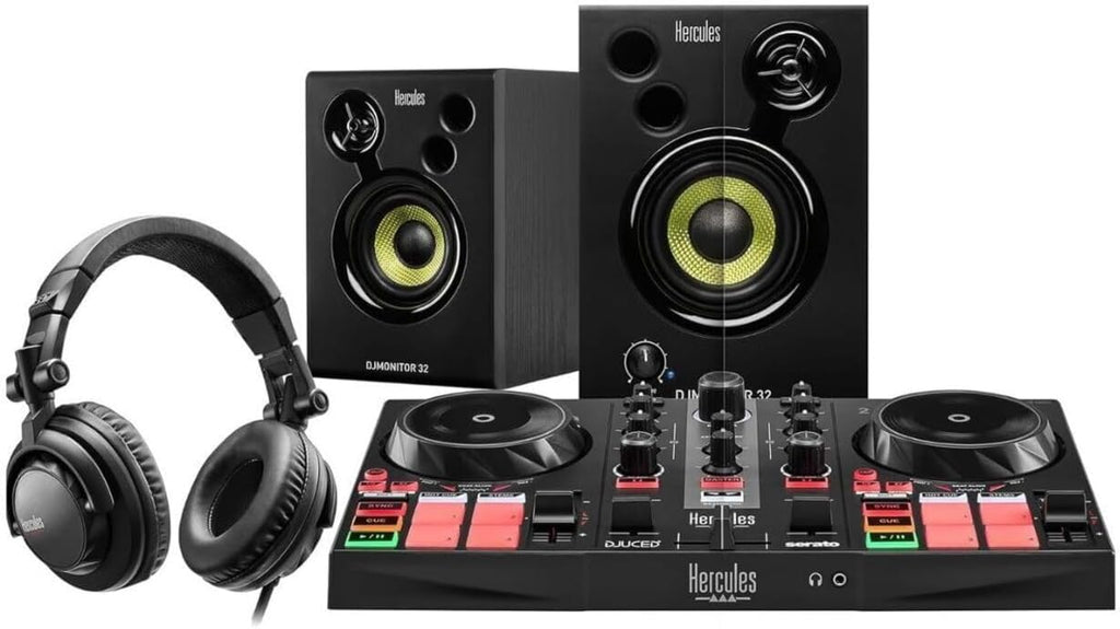 DJLearning Kit MK II, DJ Controller with Speakers and Headphones, Beginner DJ Set with Jog Wheels, 2 Deck DJ Mixer