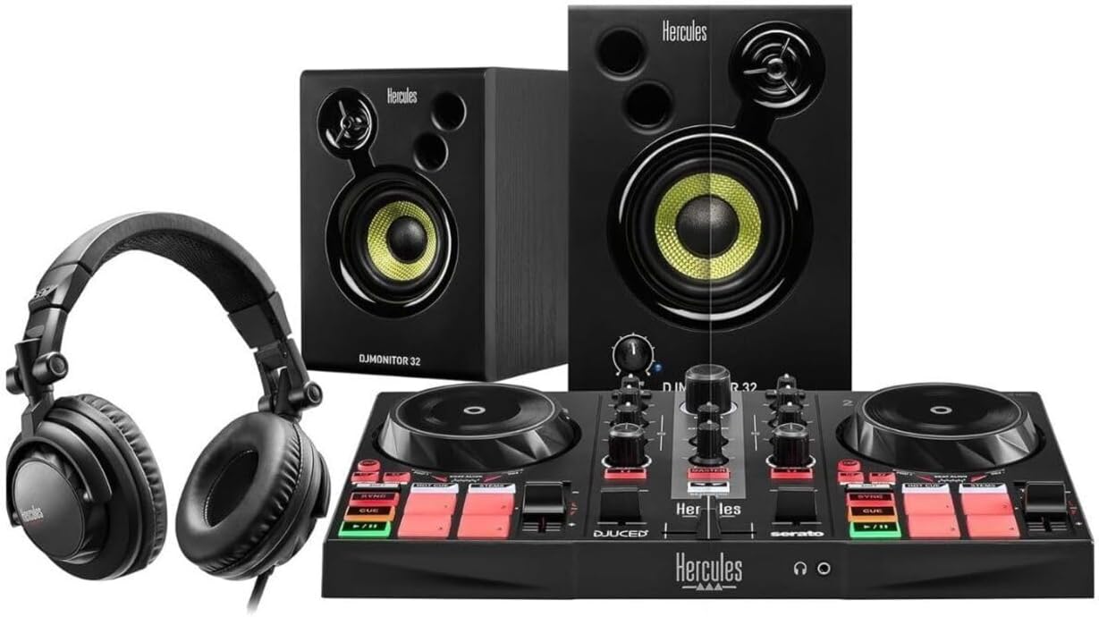 DJLearning Kit MK II, DJ Controller with Speakers and Headphones, Beginner DJ Set with Jog Wheels, 2 Deck DJ Mixer