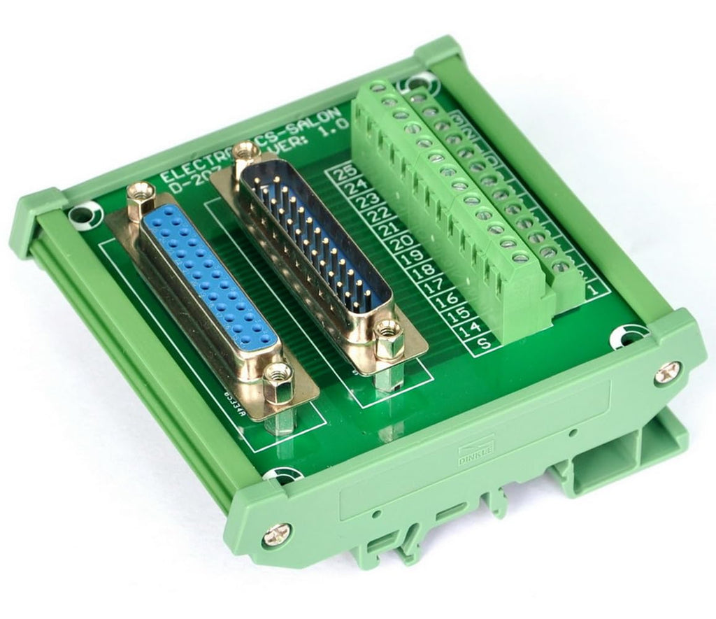 Electronics-Salon DB25 D-SUB DIN Rail Mount Interface Module, Male/Female, DSUB Breakout Board.