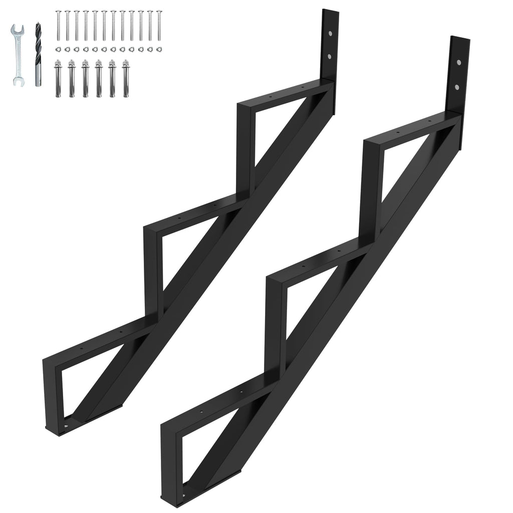 Steel Stair Riser-2 Pack, 3 Step Stringers for Deck, Sturdy Steel Stringer for Outdoor Steps