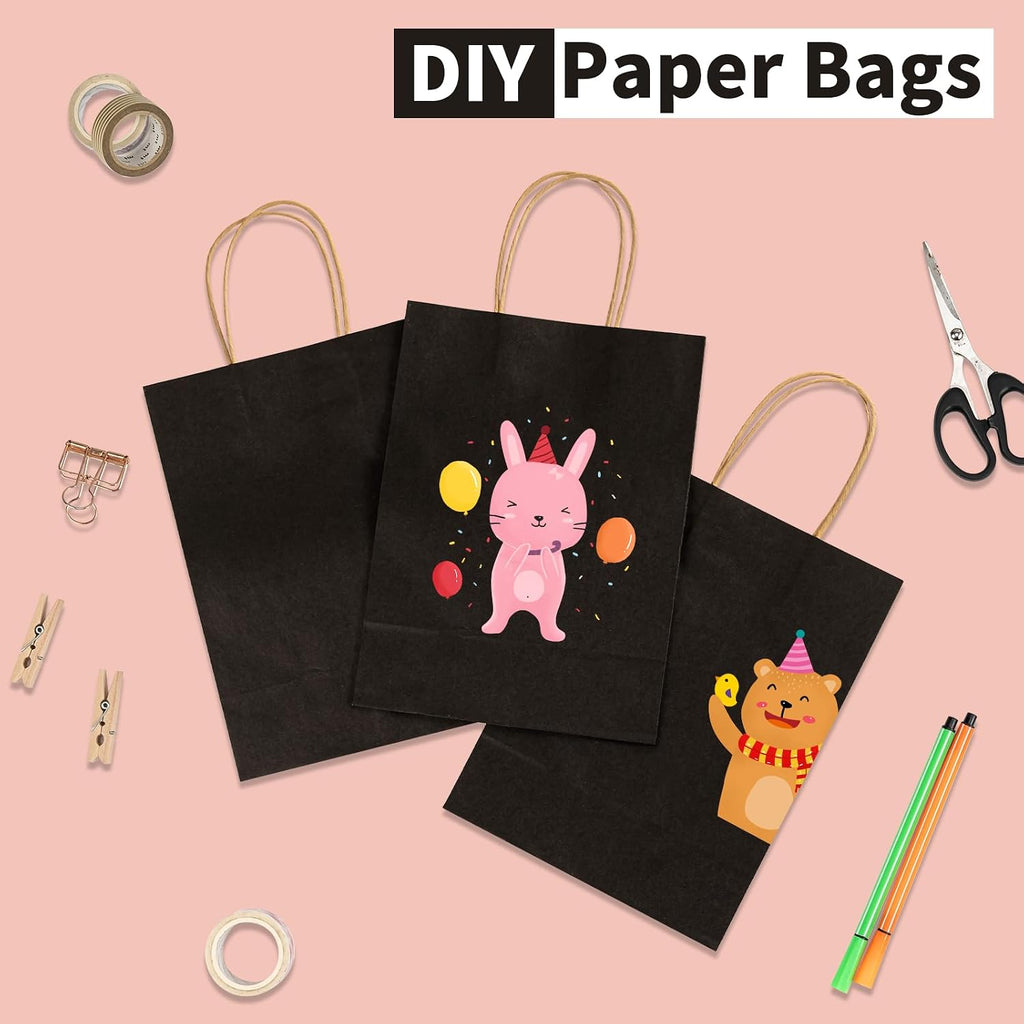 Black Gift Paper Bags 100 Pack 8x4.5x10.8 in with Handles