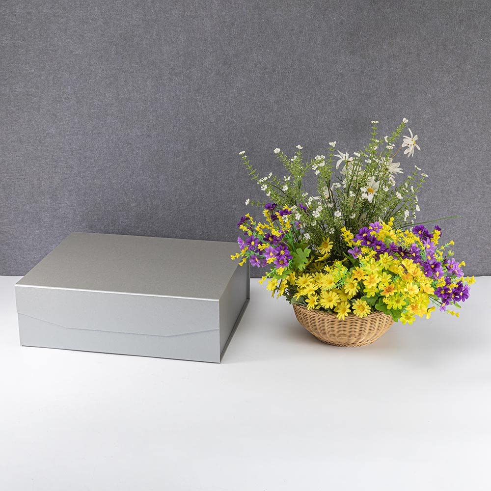 Silver Magnetic Extra Large Gift Box with Lid,16.5x13x5 Inch, 5Pcs