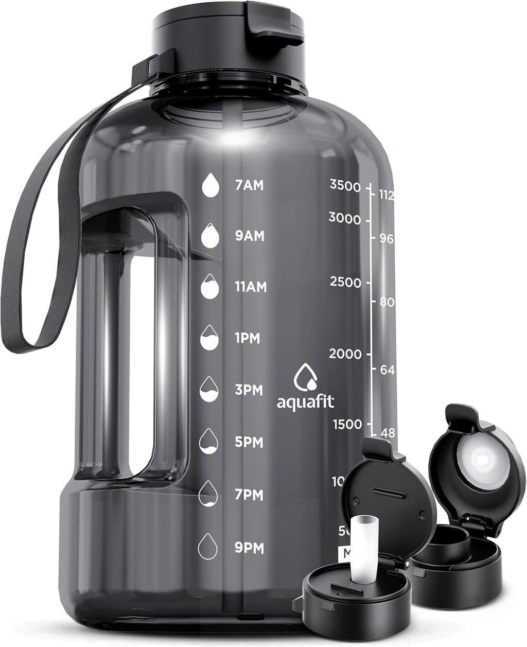 1 Gallon Water Bottle with Time Marker | BPA Free 128 oz Water Bottle with Straw and Chug Lids - Leakproof Gym Water
