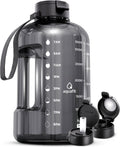 1 Gallon Water Bottle with Time Marker | BPA Free 128 oz Water Bottle with Straw and Chug Lids - Leakproof Gym Water