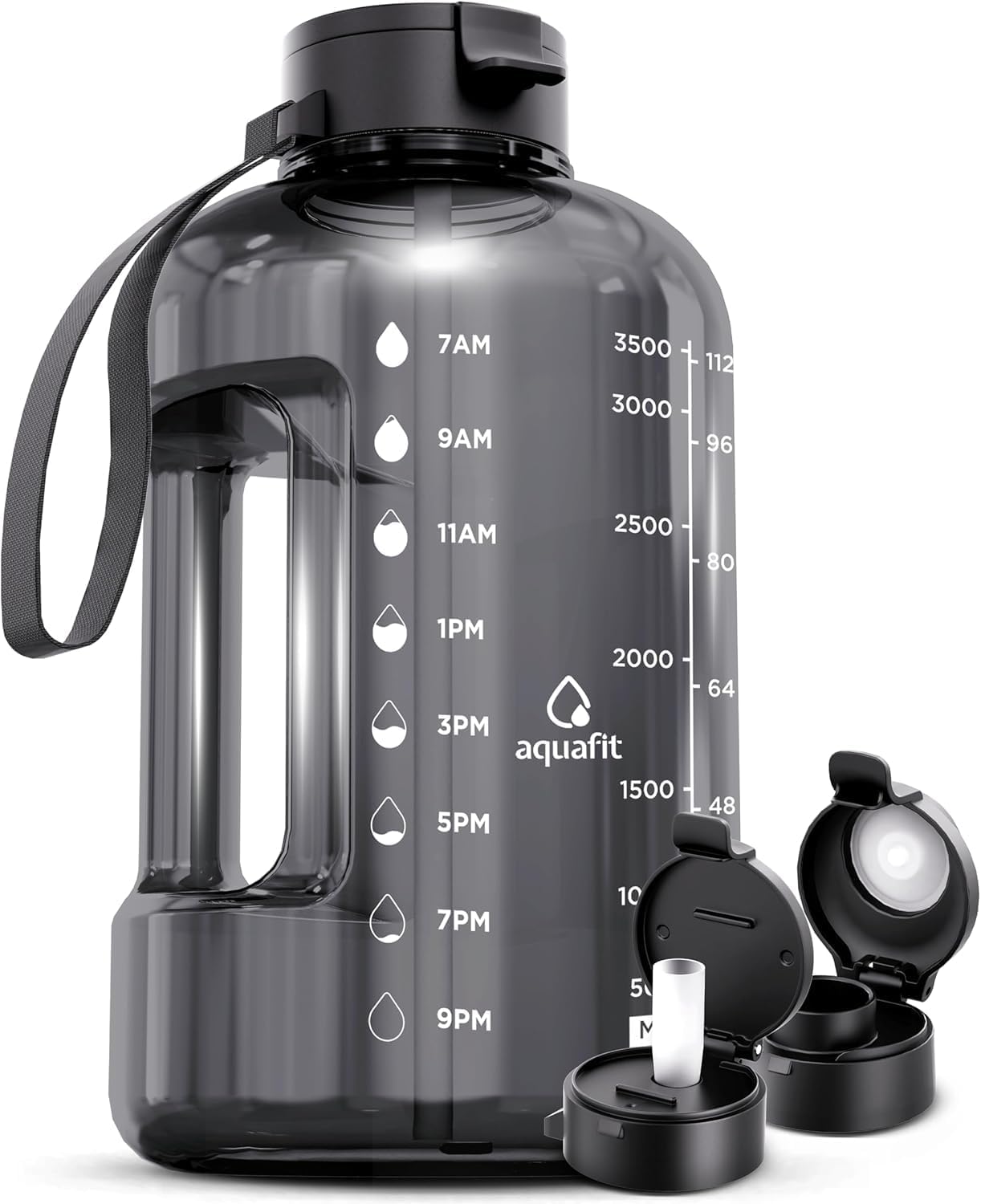 1 Gallon Water Bottle with Time Marker | BPA Free 128 oz Water Bottle with Straw and Chug Lids - Leakproof Gym Water