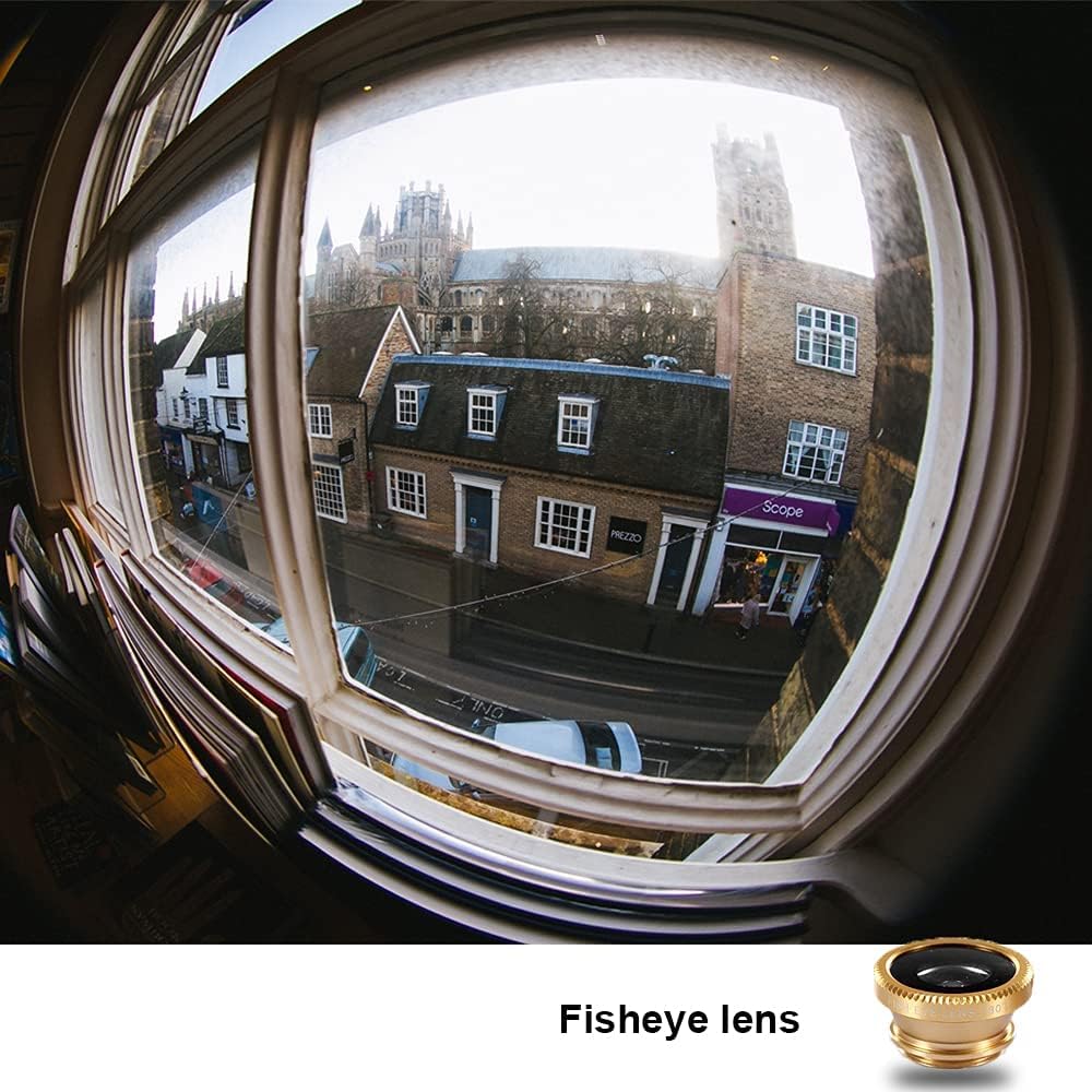 3 in 1 Cell Phone Camera Lens Kit Wide Angle Macro Fisheye Lens Universal(Gold)
