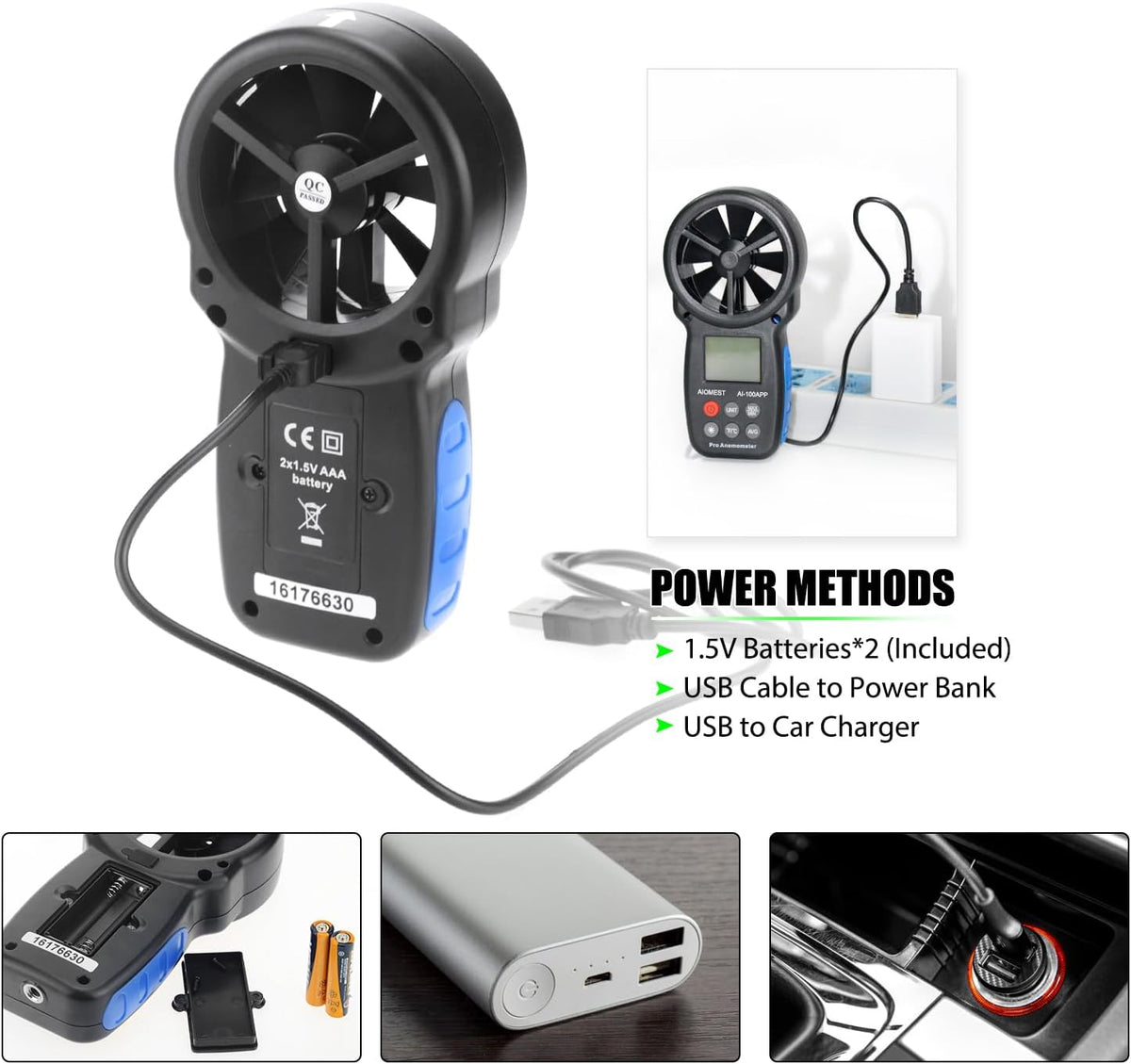 Anemometer Bluetooth 65MPH, AIOMEST HVAC Air Flow Wind Meter CFM AI-100APP