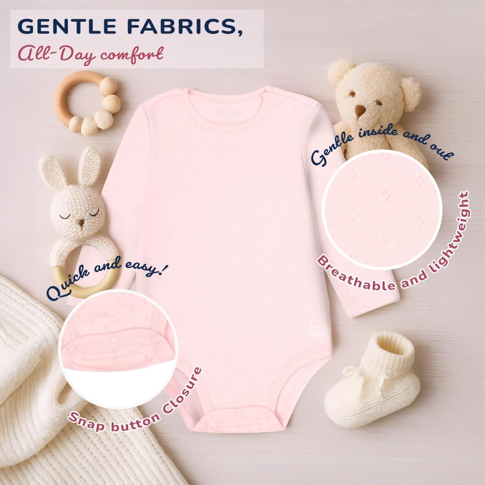 Baby 5-Piece Onesie Set - 100% Cotton Long Sleeve Bodysuit 5-Pack for Infant Boys and Girls