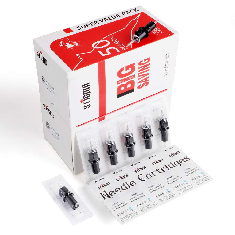 #10(15RM) Bugpin Disposable Tattoo Needle Cartridges with Membrane Safety Cartridges for Tattoo Artists Curved/Round