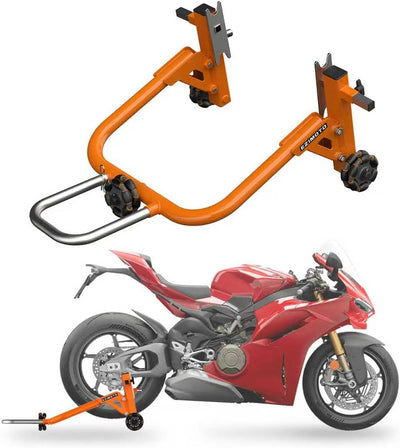 Sport Motorcycle Rear Stand,Paddock Stand, 360° Movable Lift Stand, Heavy Duty with Wheels, 880 lb Capacity (Orange