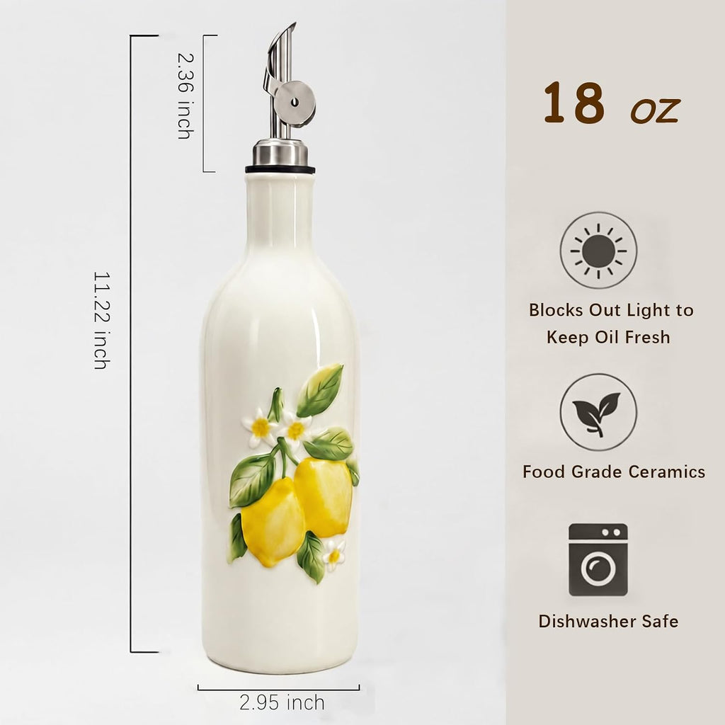 Ceramic Olive Oil Dispenser Bottle with Spout, 18 OZ, Lemon
