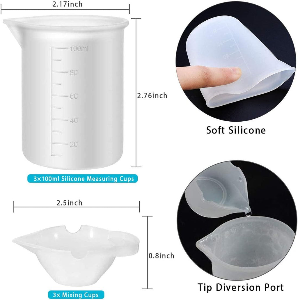Resin Tools Set 22pcs, A3 Silicone Sheet with 100 ml Measuring Mixing Cups, Brushes Stir Sticks Spoons, Pipette for