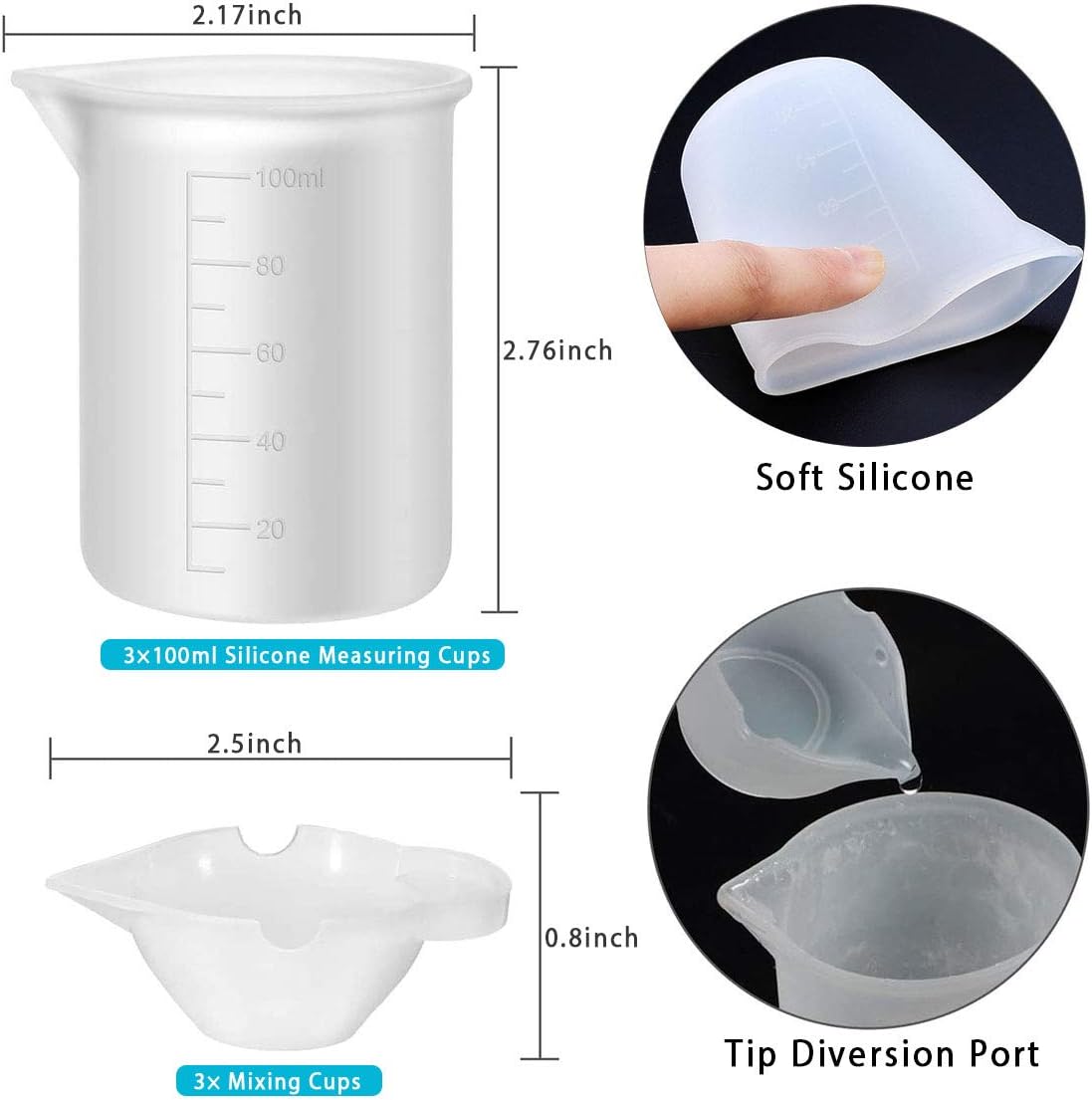 Resin Tools Set 22pcs, A3 Silicone Sheet with 100 ml Measuring Mixing Cups, Brushes Stir Sticks Spoons, Pipette for