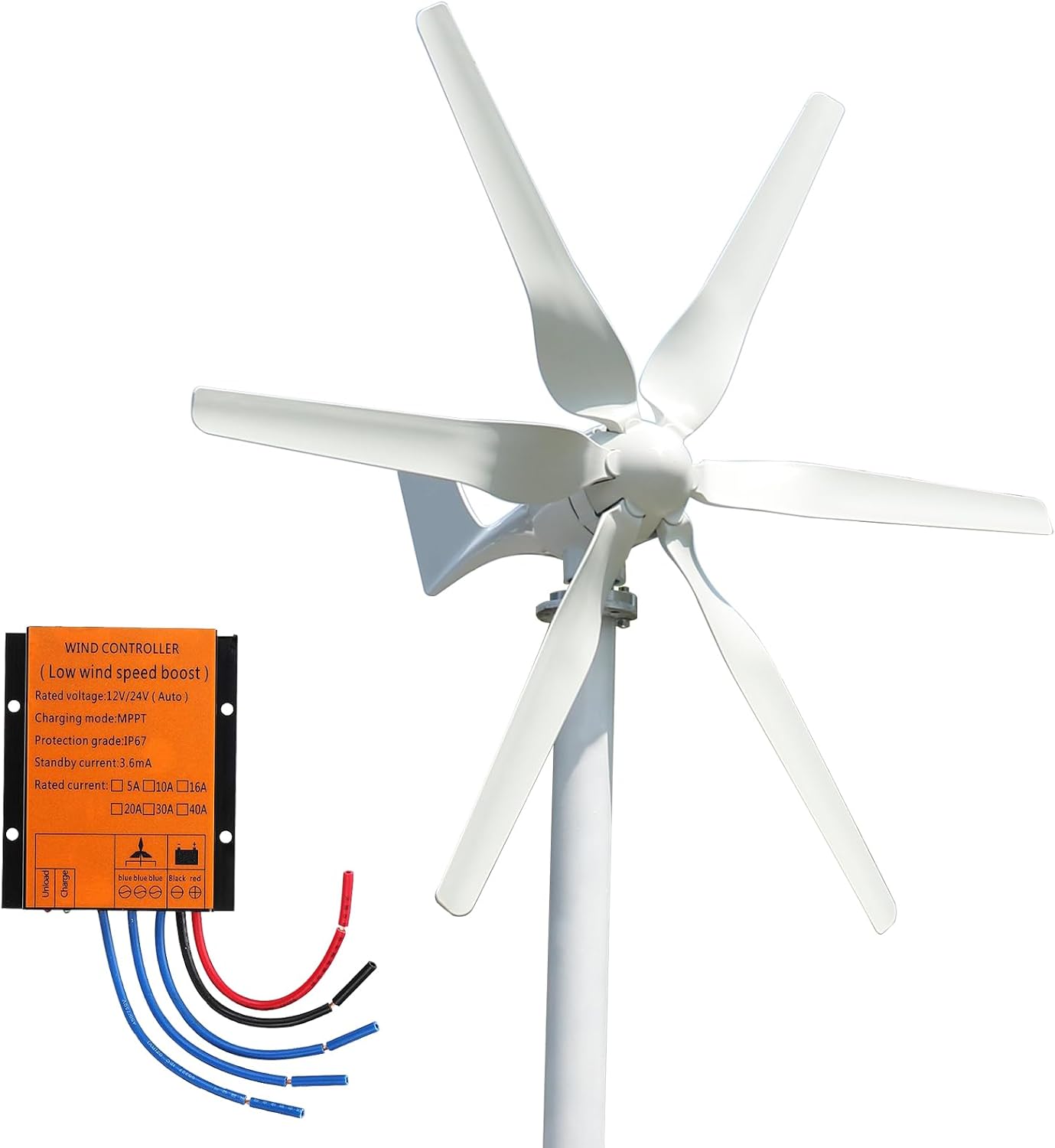 Wind Turbine Generator 400W 12V 6-Blade Wind Power Generator with Mppt Charge Controller,RV Wind Power Generator, Off