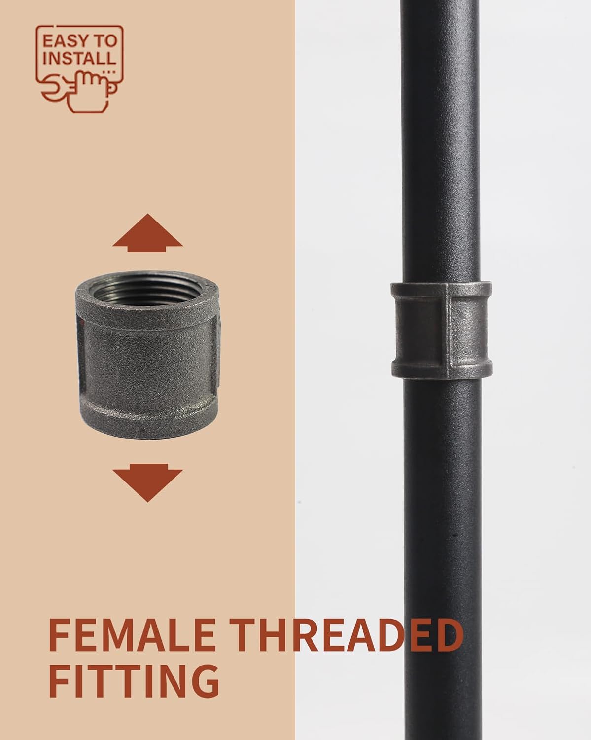 Black Cast Iron 3/4" Pipe Fitting Coupling, DIY Pipe Decor and Furniture(4 Pack)