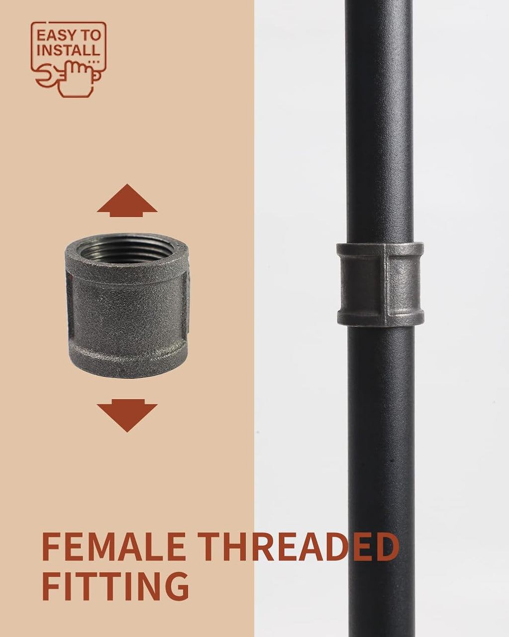 Black Cast Iron 1" Pipe Fitting Coupling, DIY Pipe Decor and Furniture(4 Pack)