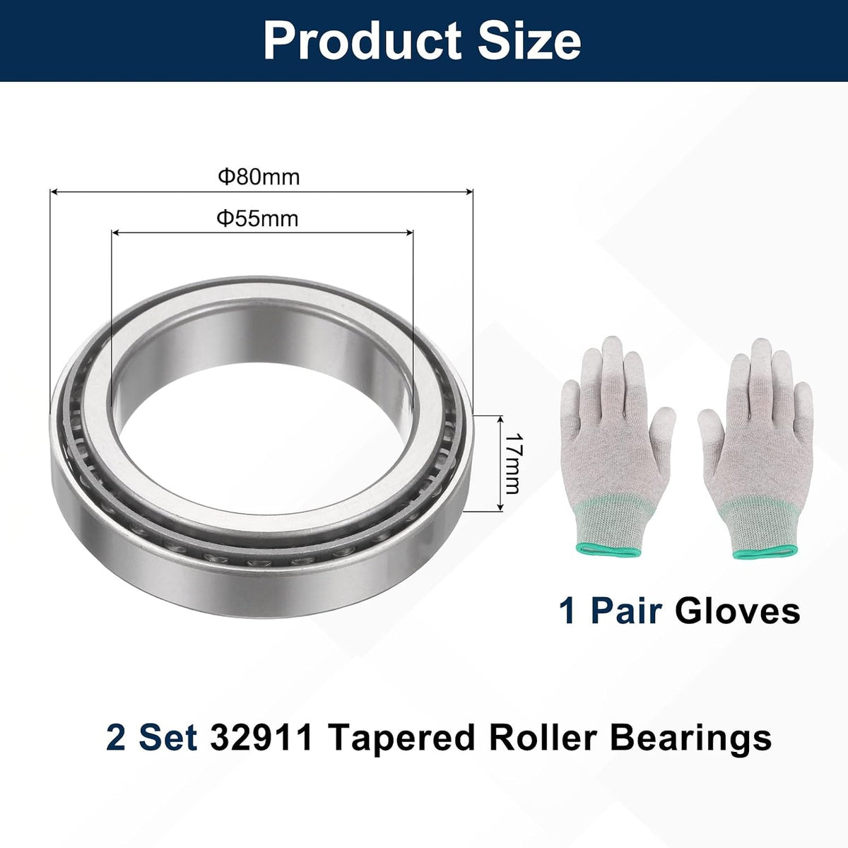 uxcell 32911 Tapered Roller Bearing Cone and Cup, 55x80x17mm, 2 Set