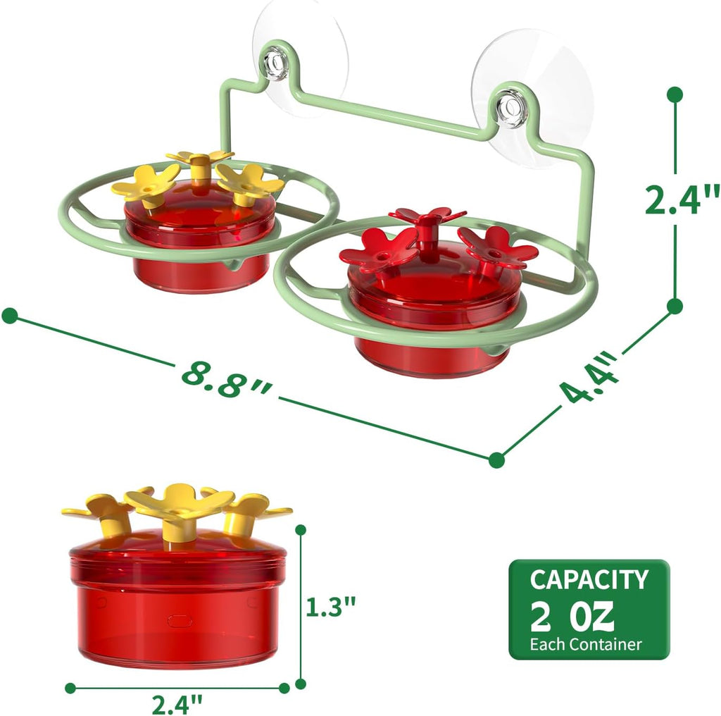 Window Hummingbird Feeder, Small Hummingbird Feeder for Outdoors with Strong Suction Cup - Metal Base & 6 Feeding