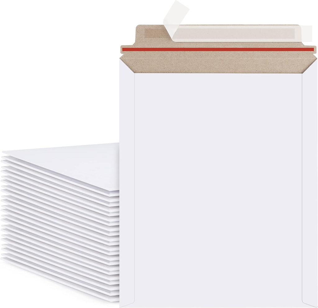 Photo Document Mailers 9.25x11.75 White Cardboard Envelopes 25 Pack Rigid Self Seal Mailing Envelopes, Stay Flat