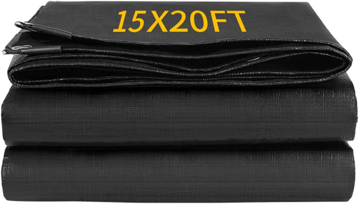 15X20FT Reinforced PE Pond Liner, 28Mil Thickness Pond Liners for Outdoor Ponds, Hemmed Edge with Buttonholes Liners