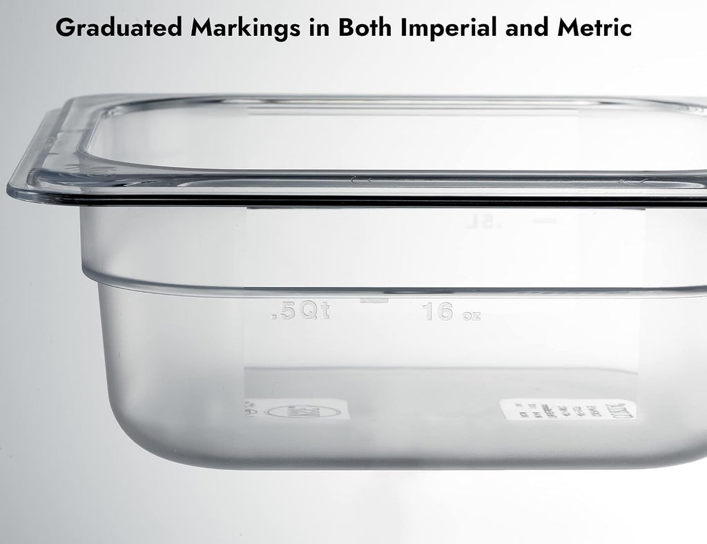 6-Pack 1/6 Size 2.5" Deep NSF Polycarbonate Food Pans | Dishwasher & Freezer Safe Clear Container for Prep Tables