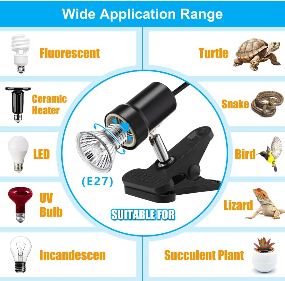 Reptile Heat Lamp Rotatable Turtle Heating Light with 50W UVA UVB Heat Bulb Simulated Sunlight Basking Spot Lamp with