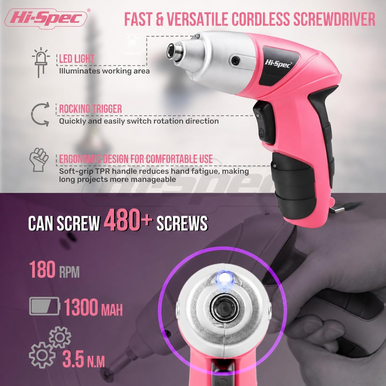 Cordless Electric Screwdriver, Power Screw Driver Set with Pink Compact Tool Kit for Small Repair and Maintenance