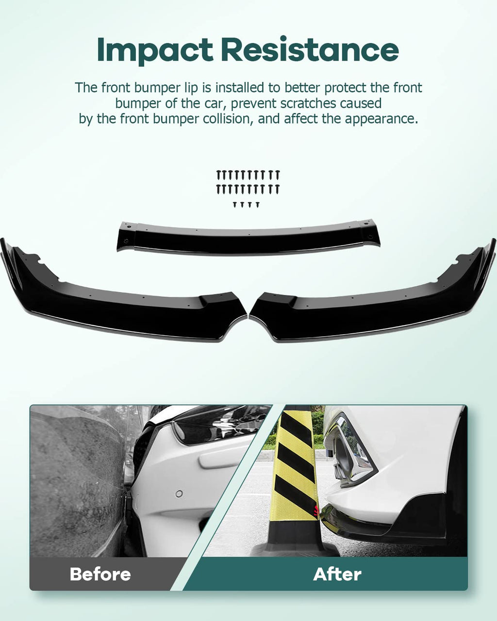 3PCS Black PP Front Bumper Body Kit Spoiler Chin Spoiler