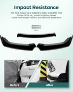 3PCS Black PP Front Bumper Body Kit Spoiler Chin Spoiler