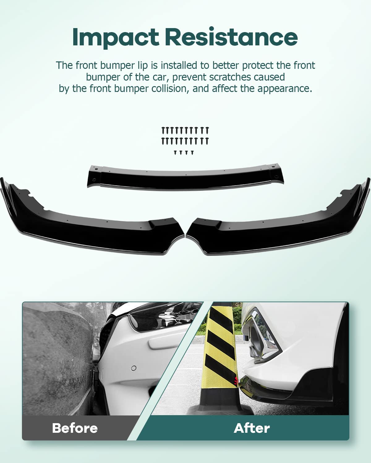 3PCS Black PP Front Bumper Body Kit Spoiler Chin Spoiler