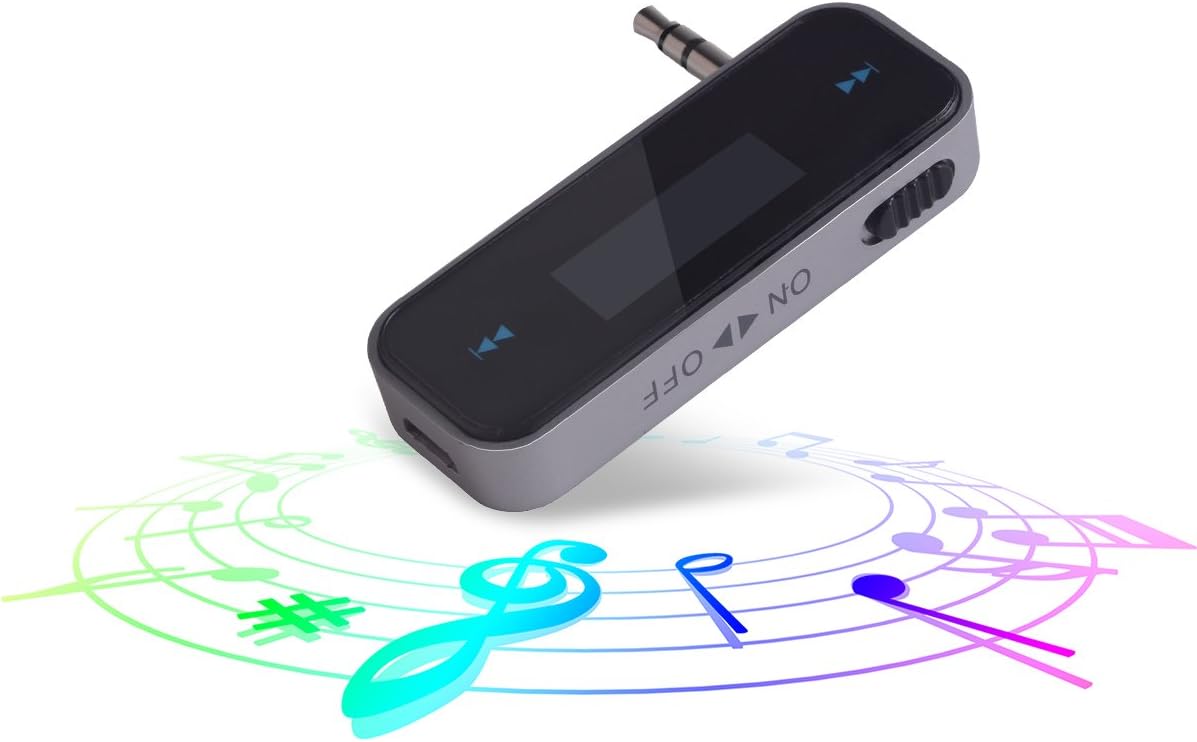FM Transmitter Audio Adapter Car Kit, Wireless in-Car Radio Transmitter Built-in 3.5mm Aux Port for Cars iPhone 6s 5