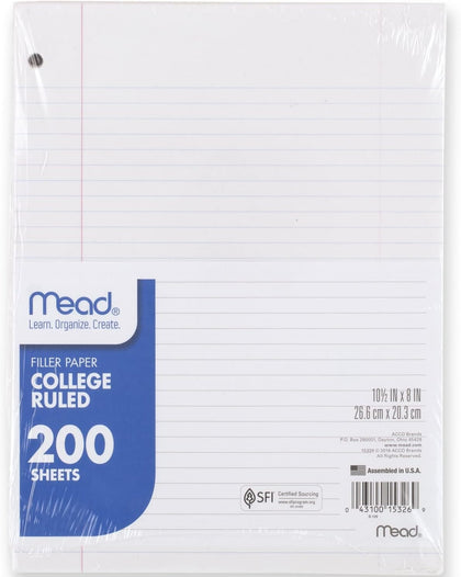 Loose Leaf Paper, Notebook Paper, College Ruled Filler Paper, Standard, 8 x 10.5, 200 Sheets (15326)